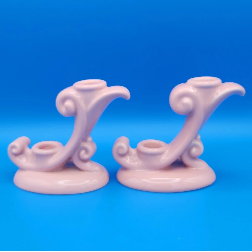 Vintage Abingdon 497 Art Deco‎ Double Scroll Candlestick Holders Made in USA